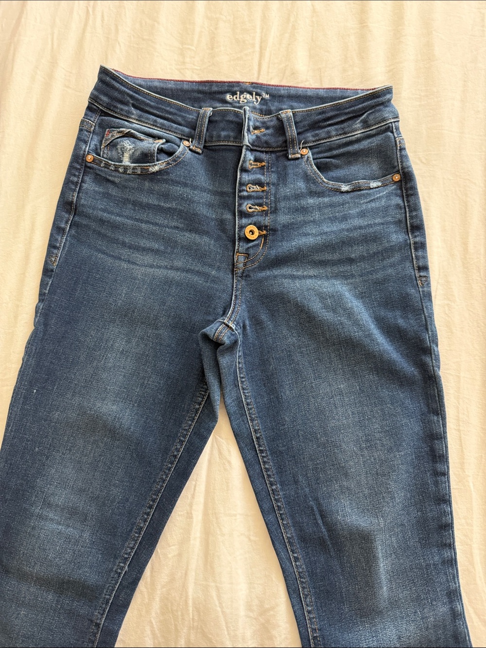 Edgely High-Rise Dark Blue Button-Fly Jeans for Women